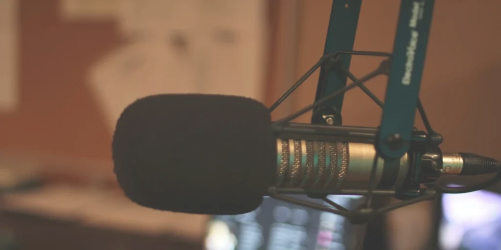 Radio studio microphone used for Contact Freedom Street prayer and healing broadcasts